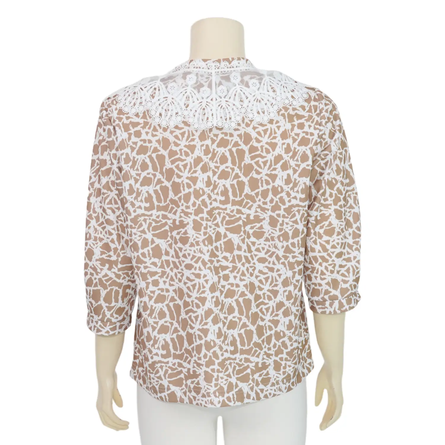 ชมพู เสื้อคอตั้ง แขน 3 ส่วน ผ้าคูชั่น แต่งผ้าลูกไม้ - Image 3