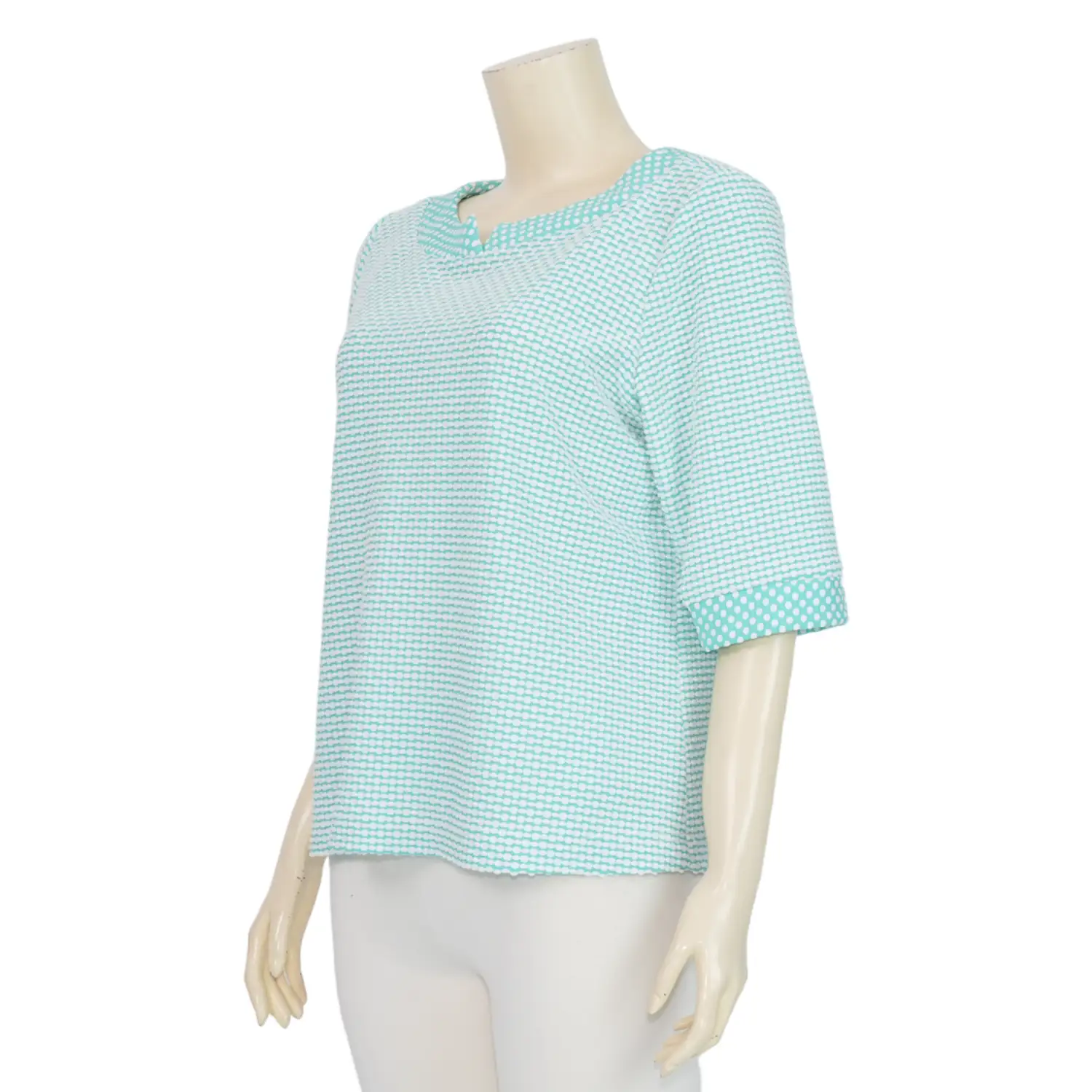 ชมพู เสื้อคอกลม แขน 3 ส่วน ผ้ายืดแฟนซีสีเขียว - Image 2