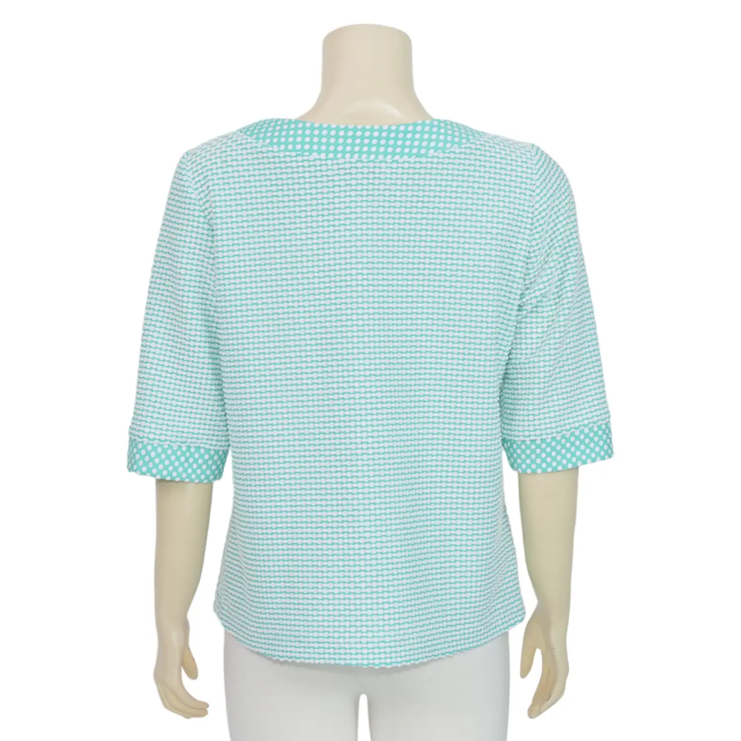 ชมพู เสื้อคอกลม แขน 3 ส่วน ผ้ายืดแฟนซีสีเขียว - Image 3