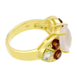 แหวนเงิน925 ชุบทอง18K ประดับโรส ควอตซ์, การ์เนต และโทแพซสีขาว - Image 5