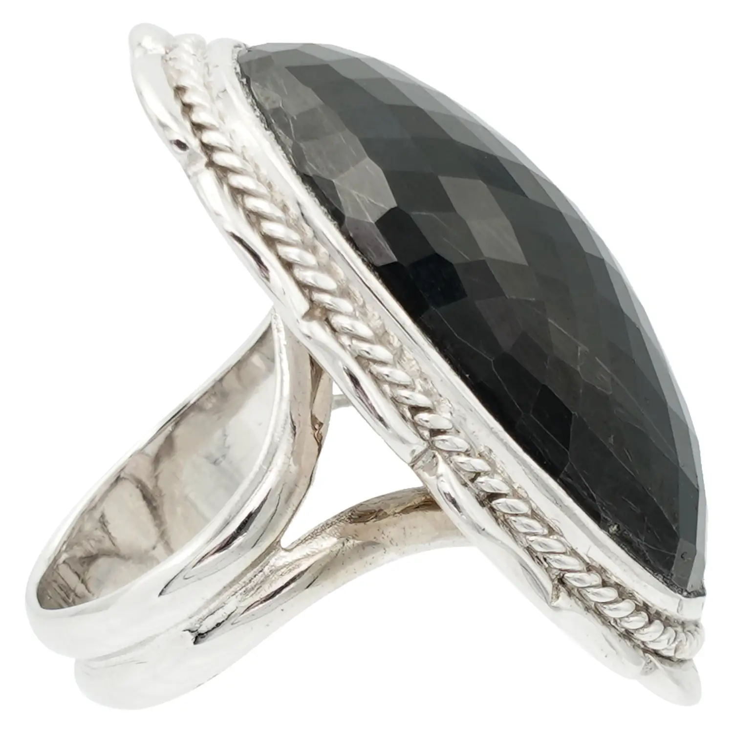 แหวนเงิน925 ประดับสปิเนลสีดำทรงรี ดีไซน์ Solitaire - Image 4