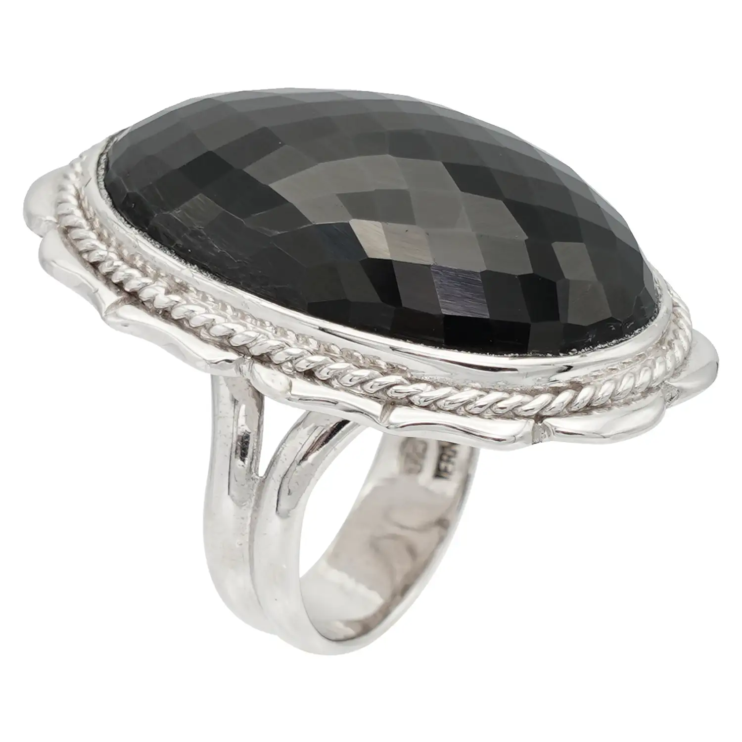แหวนเงิน925 ประดับสปิเนลสีดำทรงรี ดีไซน์ Solitaire - Image 3
