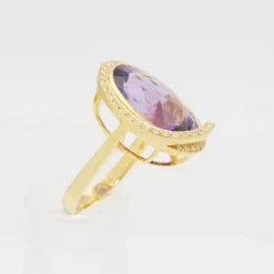 แหวนเงิน925 ชุบทอง18K ประดับแอเมทิสต์ ล้อมด้วยโทแพซสีขาว - Image 4