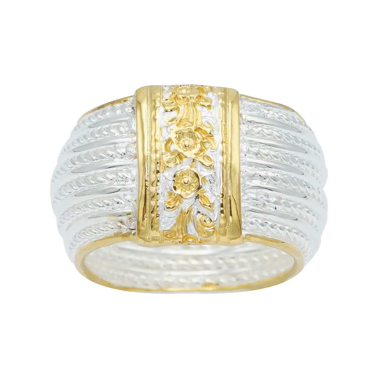 แหวนเงิน925 ดีไซน์ปั่นเกลียว แต่งลายเครือเถา ชุบตกแต่งทอง18K