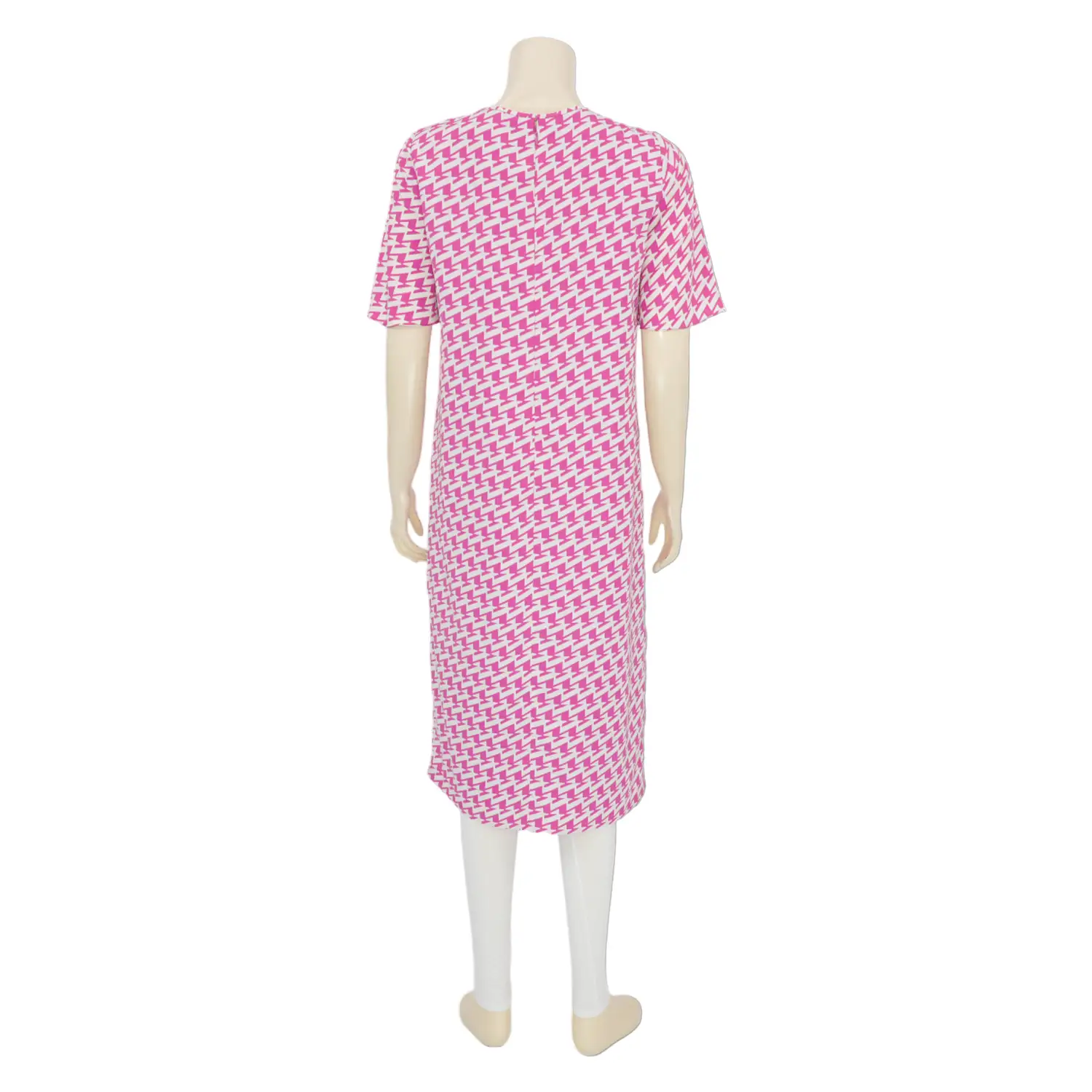 วารอนนิก้า เดรสคอกลม แขนกระดิ่ง ผ้าพีชสกินสีชมพู ลาย Houndstooth - Image 3