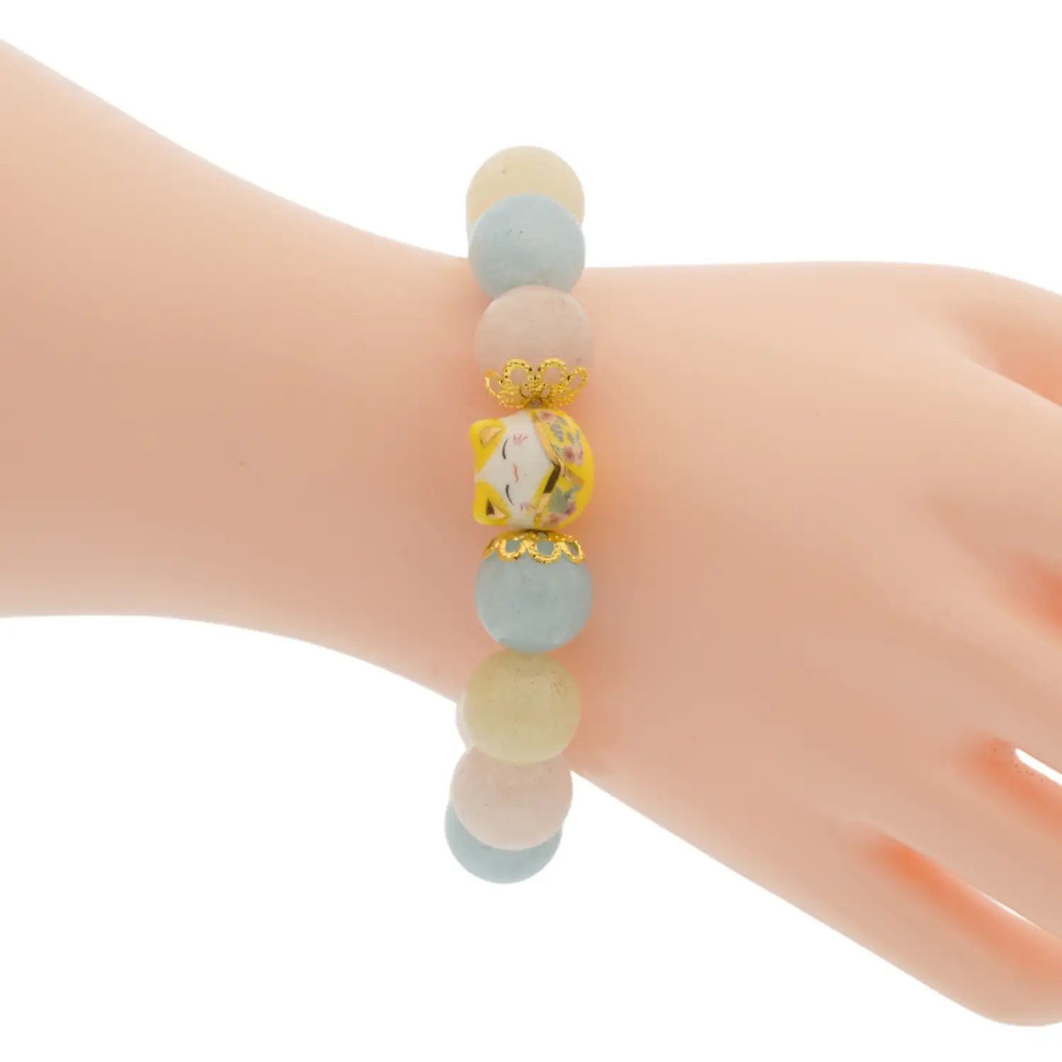 จิณณ์ณิชา ลักซ์ชัวรี่ สไตล์ สร้อยข้อมือเบริลสีพาสเทล ประดับเซรามิกรูปแมวนำโชค - Image 2
