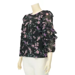 มินนะ เสื้อคอกลม แขนแต่งระบาย ยาว 5 ส่วน  ผ้าลายดอกไม้ - Image 2