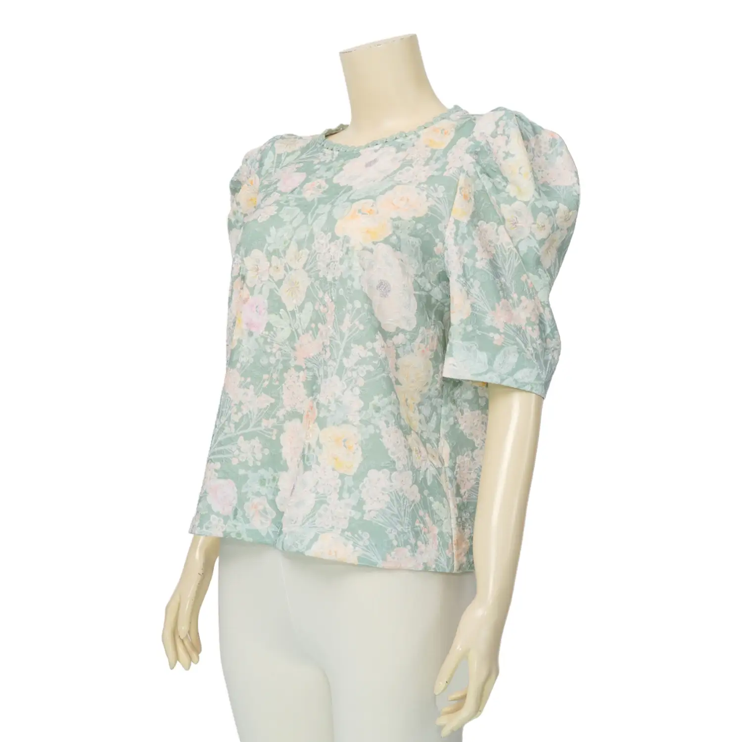 มินนะ เสื้อคอกลม แขนตุ๊กตา ผ้าแจ็คการ์ดลายดอกไม้ - Image 2