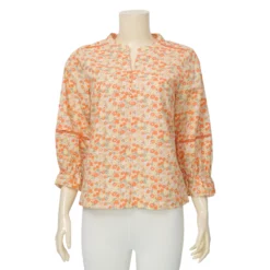 มินนะ เสื้อคอจีน  แขนพองยาว 5 ส่วน  ผ้าคอตตอน พิมพ์ลายดอกไม้