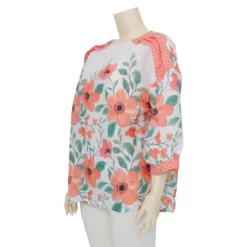 ลียา เสื้อคอกลม  แขนพองยาว 3 ส่วน  ลายดอกไม้สีน้ำ - Image 2