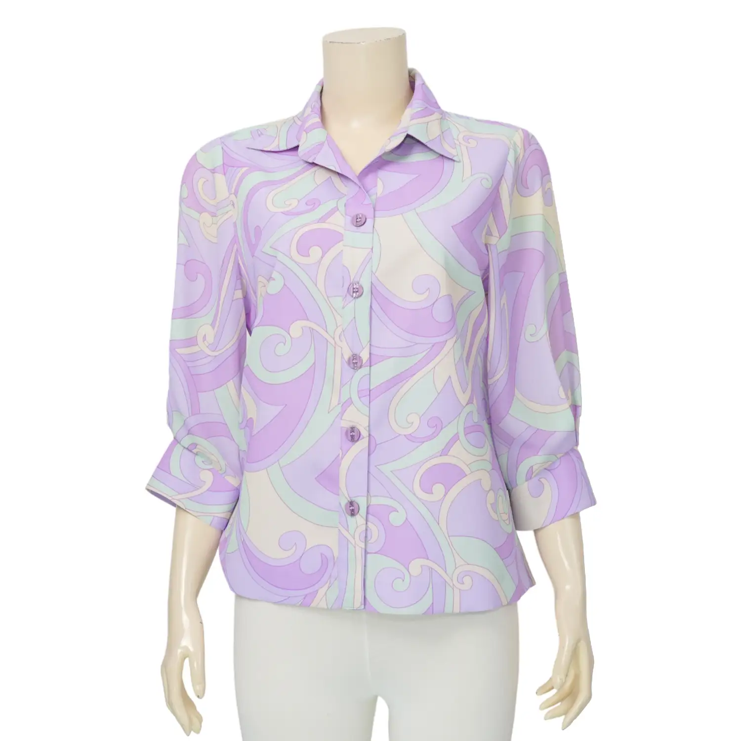 มิกิโกะ เสื้อเชิ้ตแขน 3 ส่วน สีม่วงพาสเทลMIKIKO