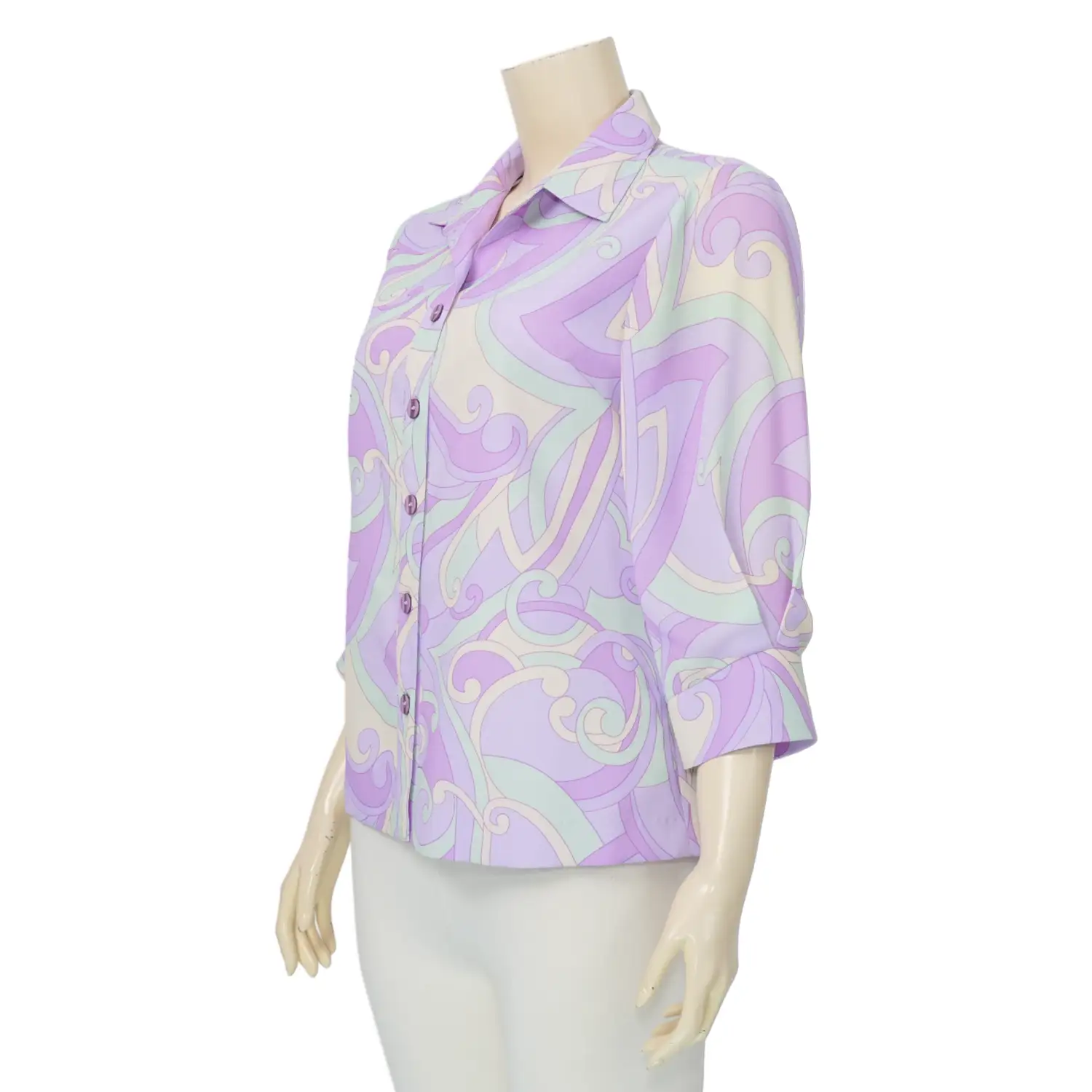 มิกิโกะ เสื้อเชิ้ตแขน 3 ส่วน สีม่วงพาสเทลMIKIKO - Image 2