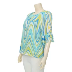 มิกิโกะ เสื้อคอกลม แขน 3 ส่วน ปลายแขนระบาย ผ้าชีฟองเมทัลลิก - Image 2