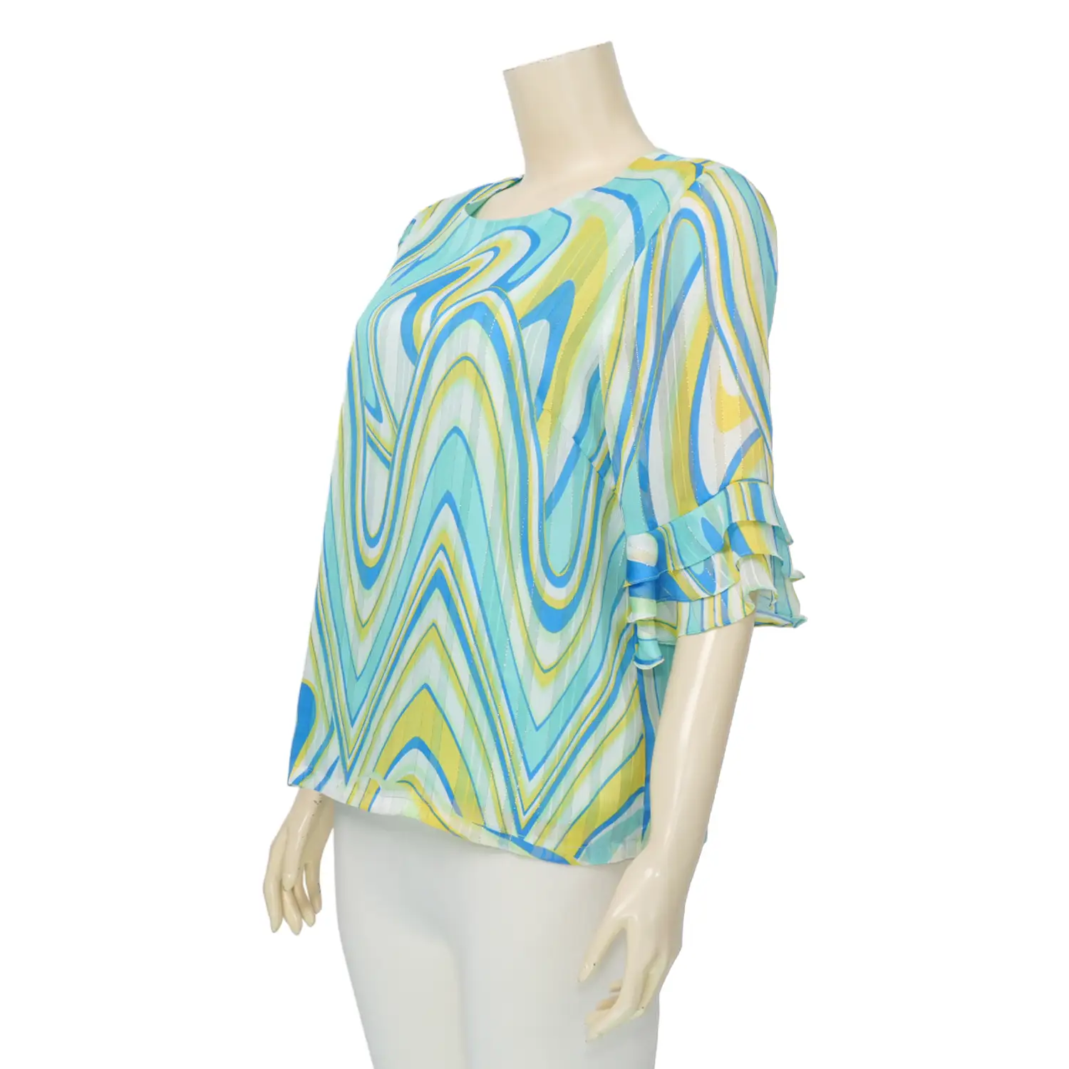 มิกิโกะ เสื้อคอกลม แขน 3 ส่วน ปลายแขนระบาย ผ้าชีฟองเมทัลลิก - Image 2