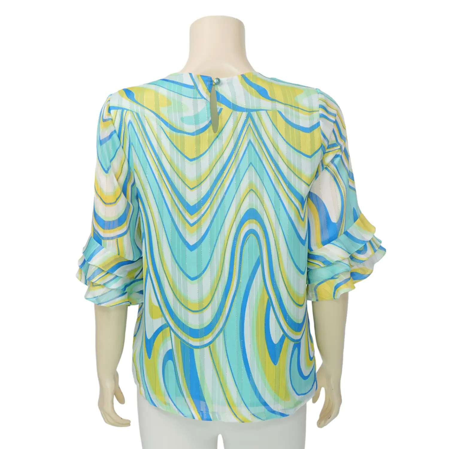 มิกิโกะ เสื้อคอกลม แขน 3 ส่วน ปลายแขนระบาย ผ้าชีฟองเมทัลลิก - Image 3