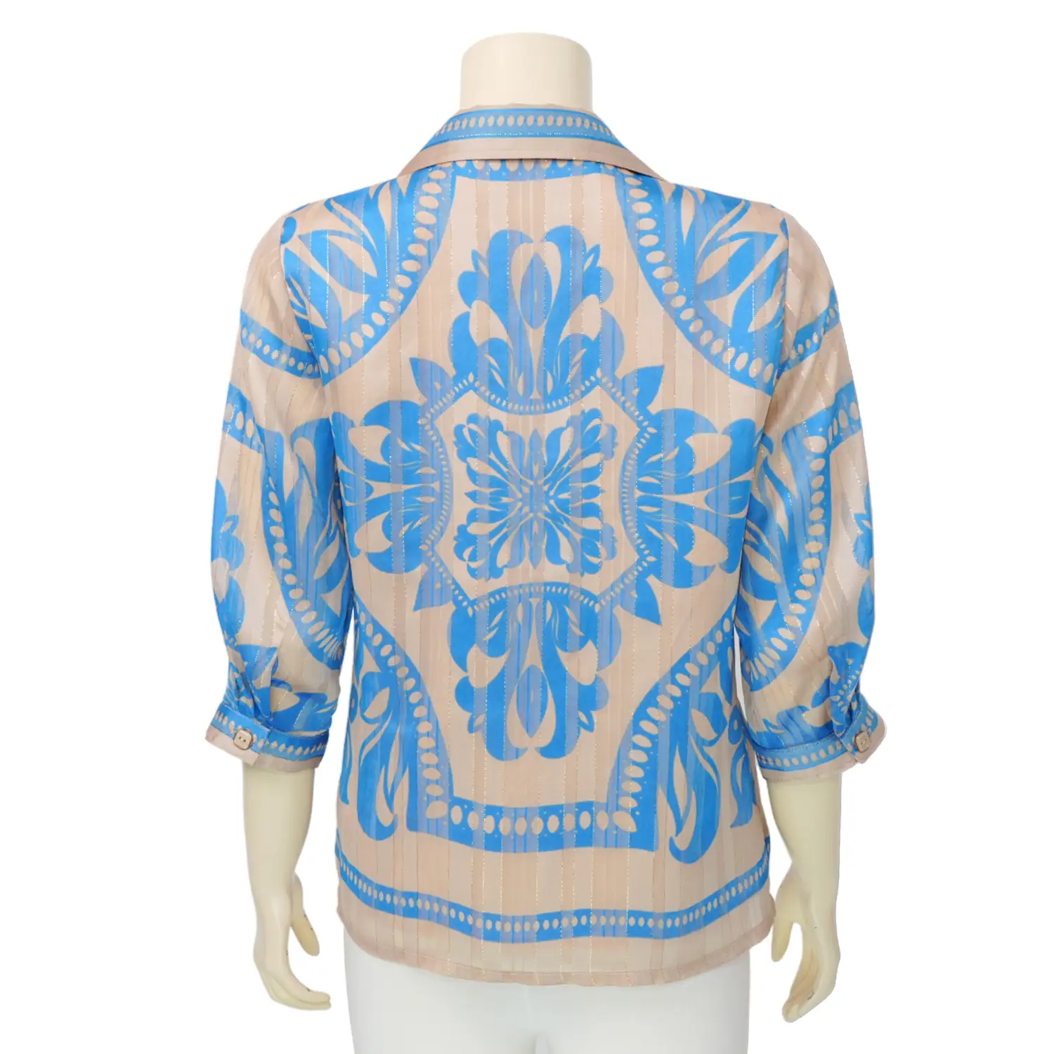 มิกิโกะ เสื้อเชิ้ต แขน 3 ส่วน ผ้าชีฟองเมทัลลิก โทนสีเบจ - Image 3