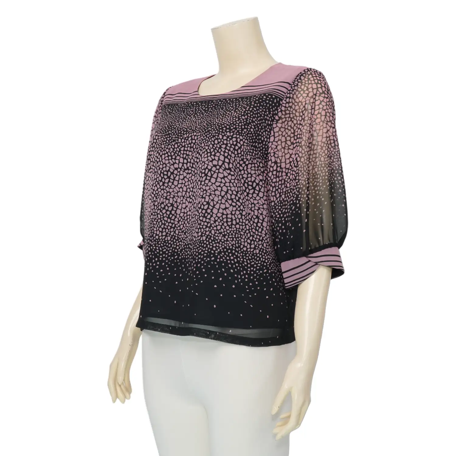มิกิโกะ เสื้อคอกลม แขน 3 ส่วน ผ้าชีฟองโทนสีดำ - Image 2