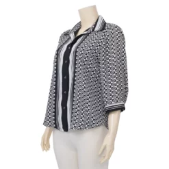 มิกิโกะ เสื้อเชิ้ต แขน 3 ส่วน ผ้าชีฟองพิมพ์ลายทาง - Image 2