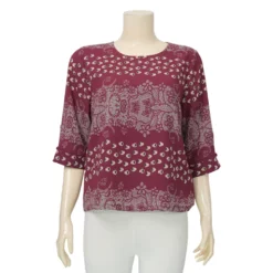 มิกิโกะ เสื้อคอกลม แขน 3 ส่วน สีเลือดหมู