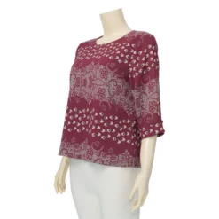 มิกิโกะ เสื้อคอกลม แขน 3 ส่วน สีเลือดหมู - Image 2