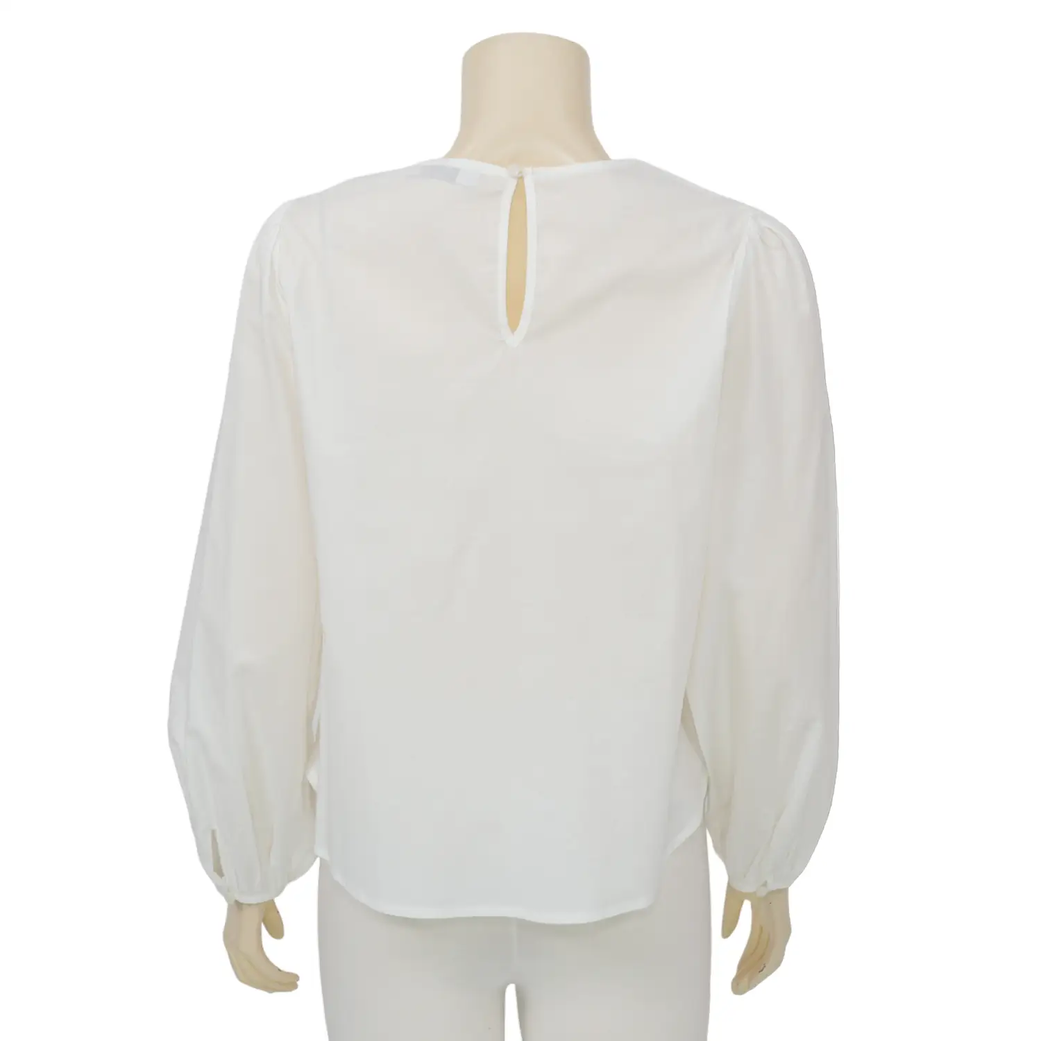 IIMK เสื้อเบลาส์คอกลม แขนยาวทรงแขนพอง ผ้าคอตตอนปักลาย อิตาเลียน วินเทจ - Image 3