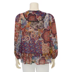 IIMK เสื้อเบลาส์คอกลม แขนพองยาว 5 ส่วน ผ้าชีฟองลายดอกไม้ - Image 3