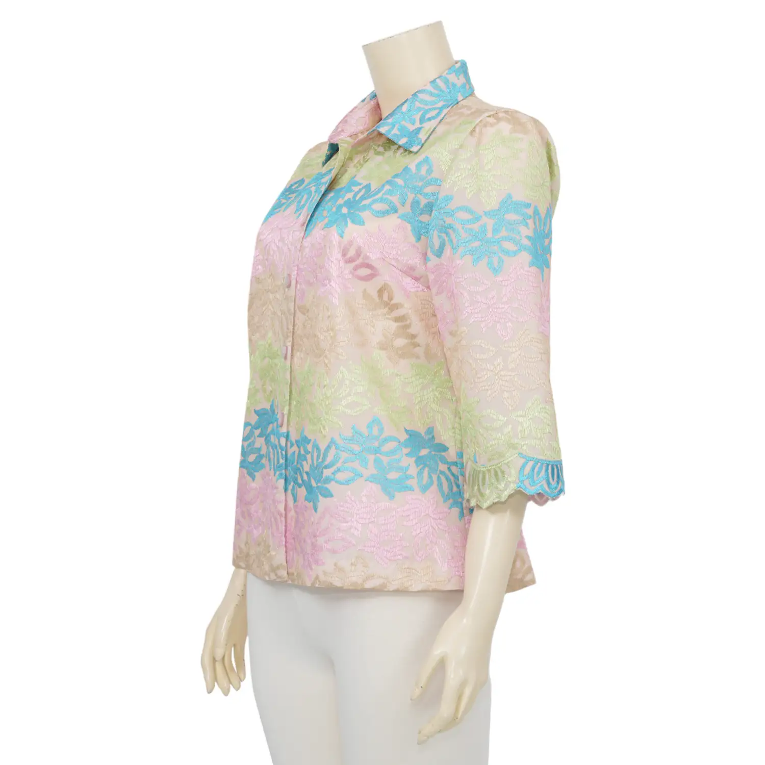 อาลิย่า เสื้อเชิ้ต แขน 3 ส่วน ผ้าลูกไม้ทไวไลท์ ลายดอกไม้หลากสี - Image 2