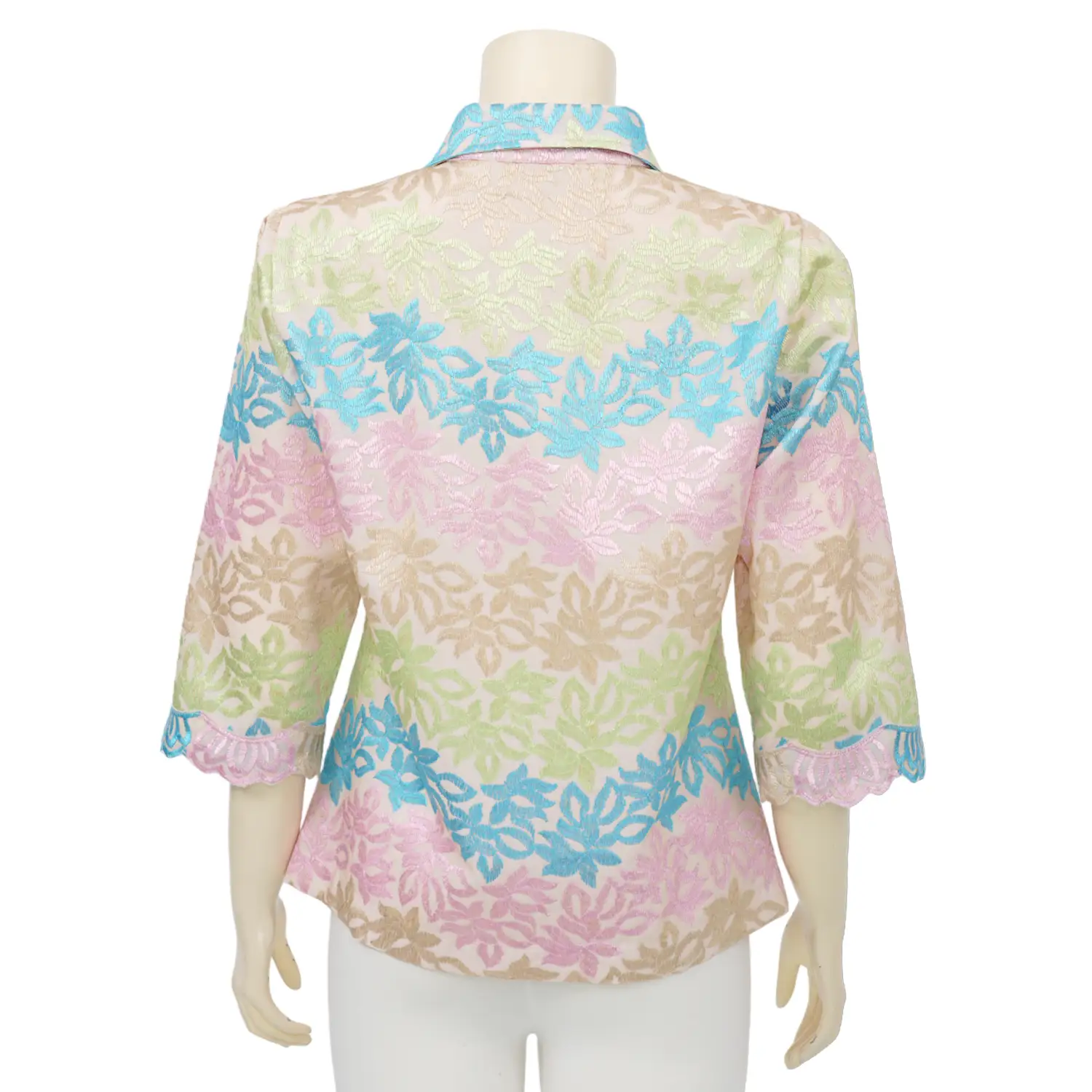 อาลิย่า เสื้อเชิ้ต แขน 3 ส่วน ผ้าลูกไม้ทไวไลท์ ลายดอกไม้หลากสี - Image 3