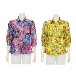 อาลิย่า เสื้อเชิ้ต แขน 3 ส่วน  ผ้าลูกไม้ราเชล ลายฟลอรัล