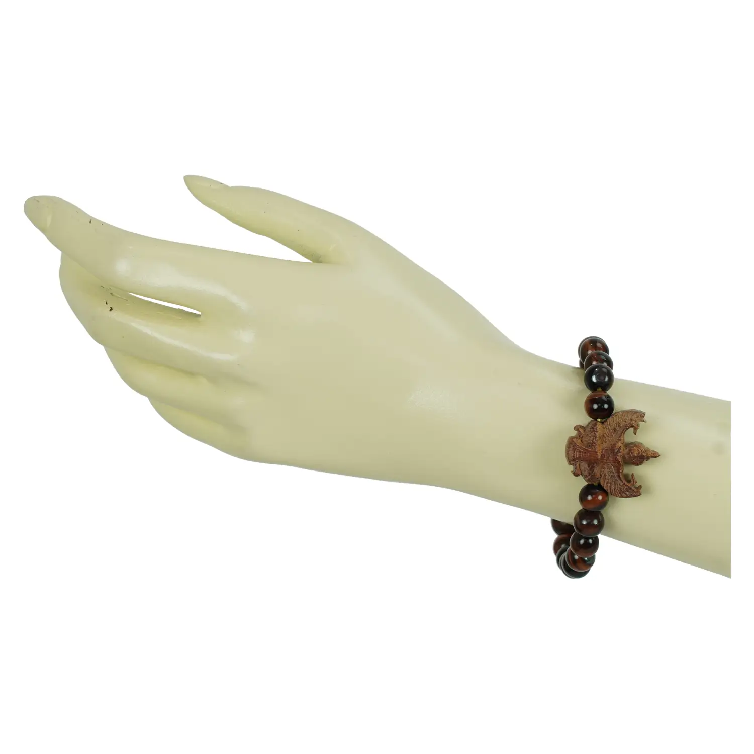 สร้อยข้อมือแก้วตาเสือสีแดง พร้อมส่วนตกแต่งพญาครุฑ และลูกปัดลงอักขระมงคล - Image 3
