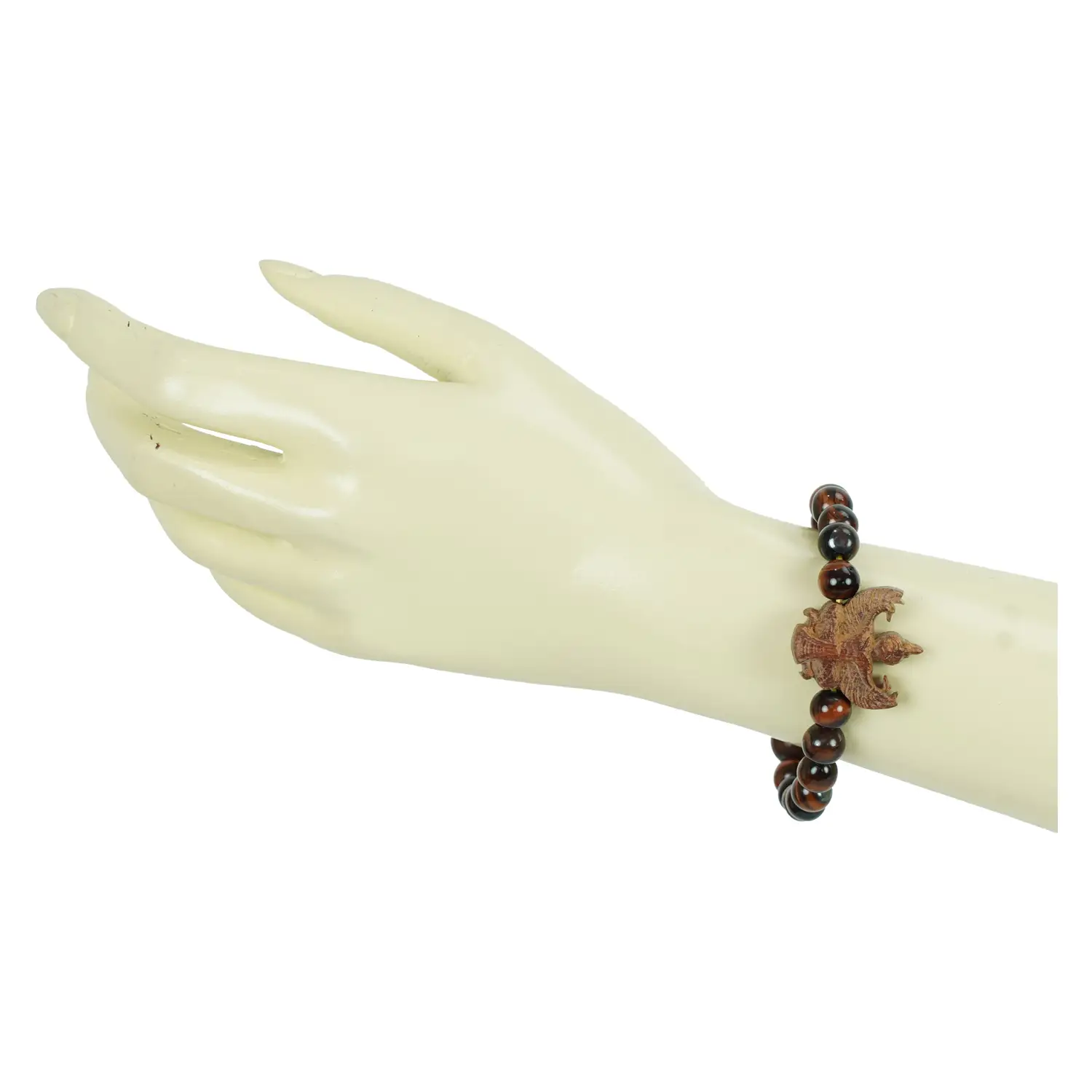 สร้อยข้อมือแก้วตาเสือสีแดง พร้อมส่วนตกแต่งพญาครุฑ และลูกปัดลงอักขระมงคล - Image 2