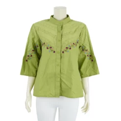 เสื้อคอจีน แขน 3 ส่วน ผ้าคอตตอน แต่งฉลุ และปักลายดอกไม้ - Image 3