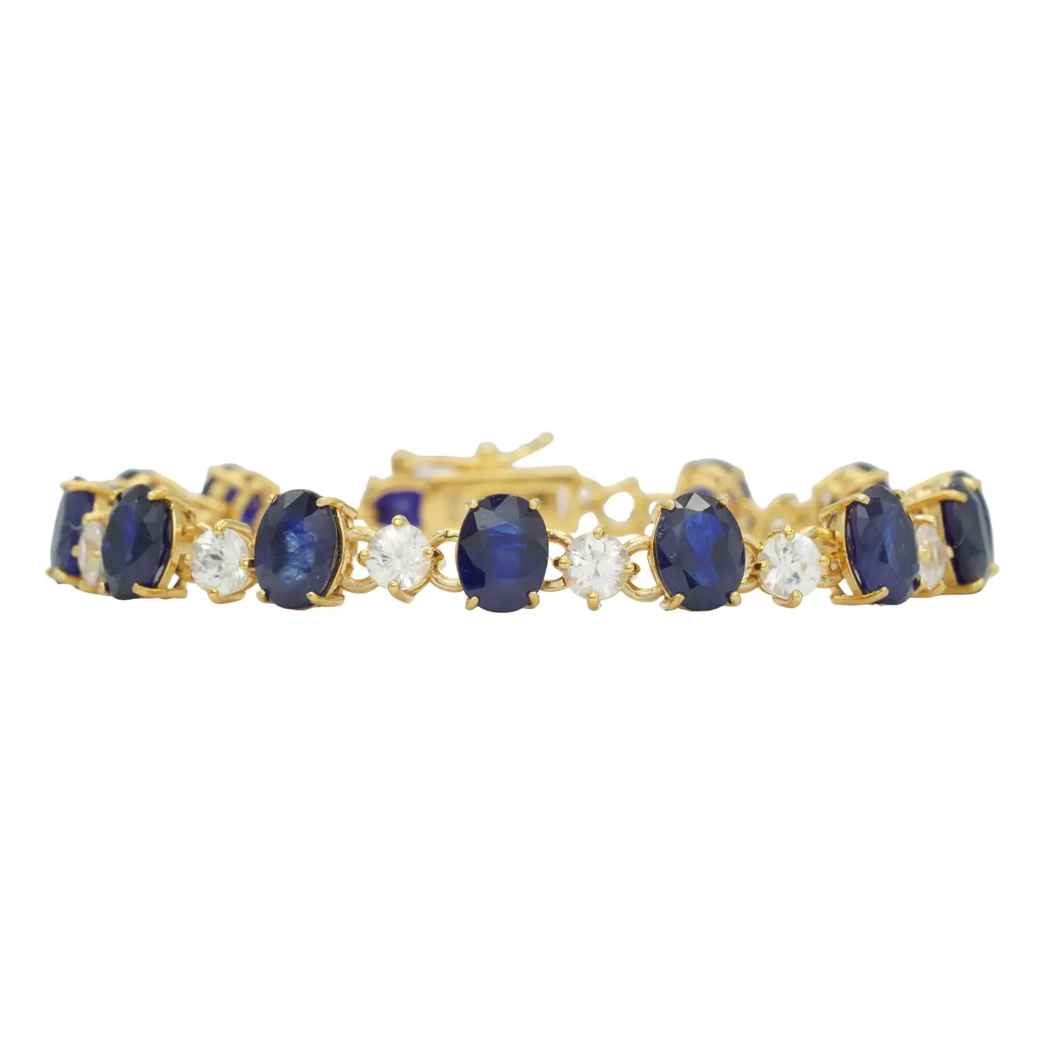 ทิพย์มณฑา เจมส์ สร้อยข้อมือเงิน925 ชุบทอง18K ประดับไพลิน และเซอร์คอนสีขาว