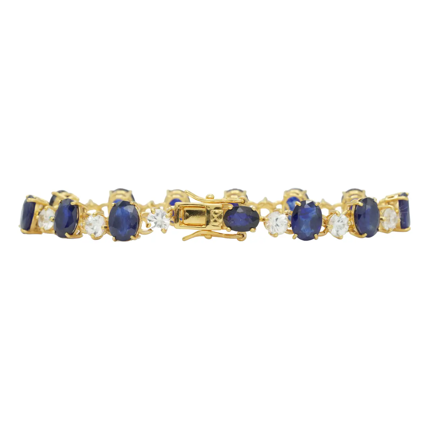 ทิพย์มณฑา เจมส์ สร้อยข้อมือเงิน925 ชุบทอง18K ประดับไพลิน และเซอร์คอนสีขาว - Image 4