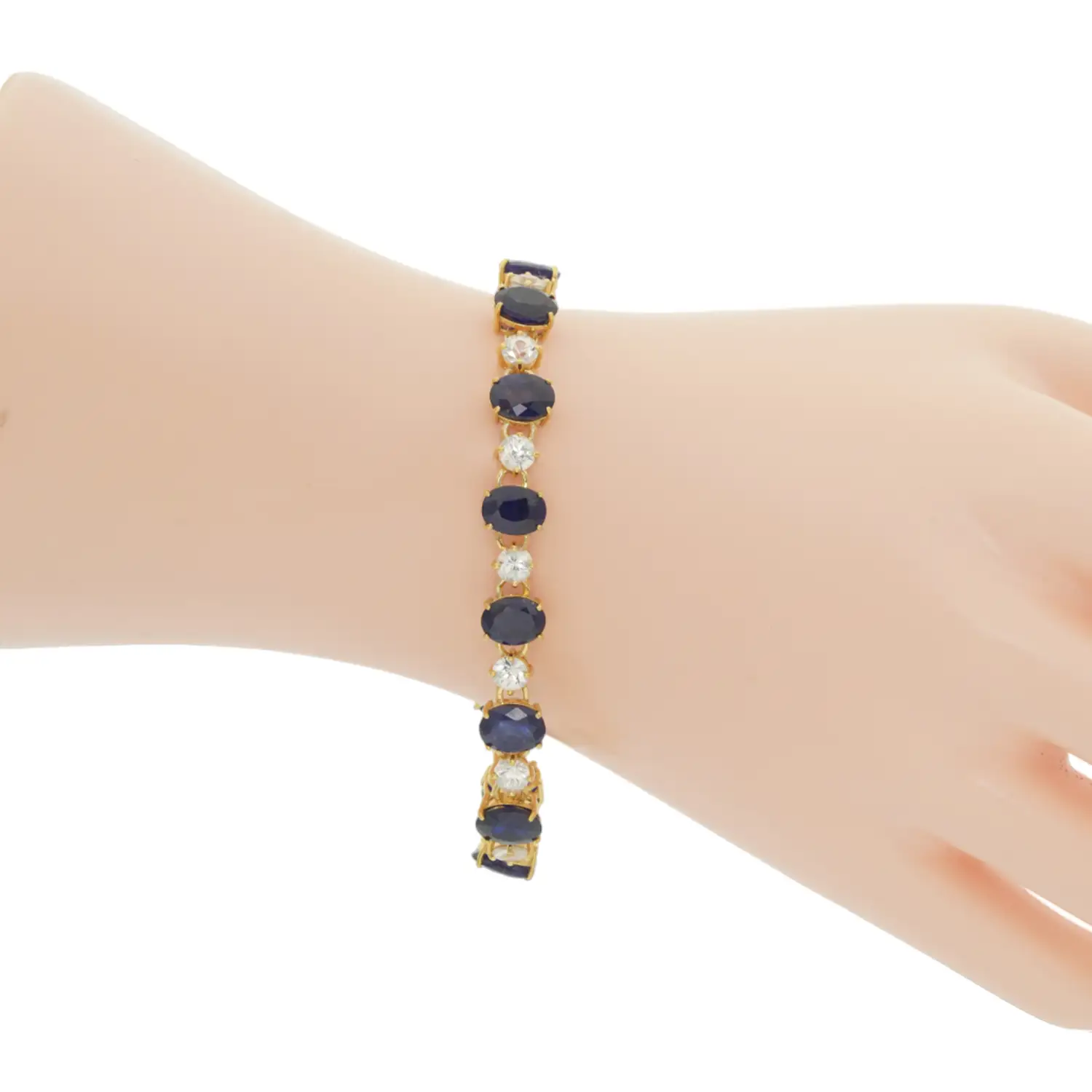 ทิพย์มณฑา เจมส์ สร้อยข้อมือเงิน925 ชุบทอง18K ประดับไพลิน และเซอร์คอนสีขาว - Image 2