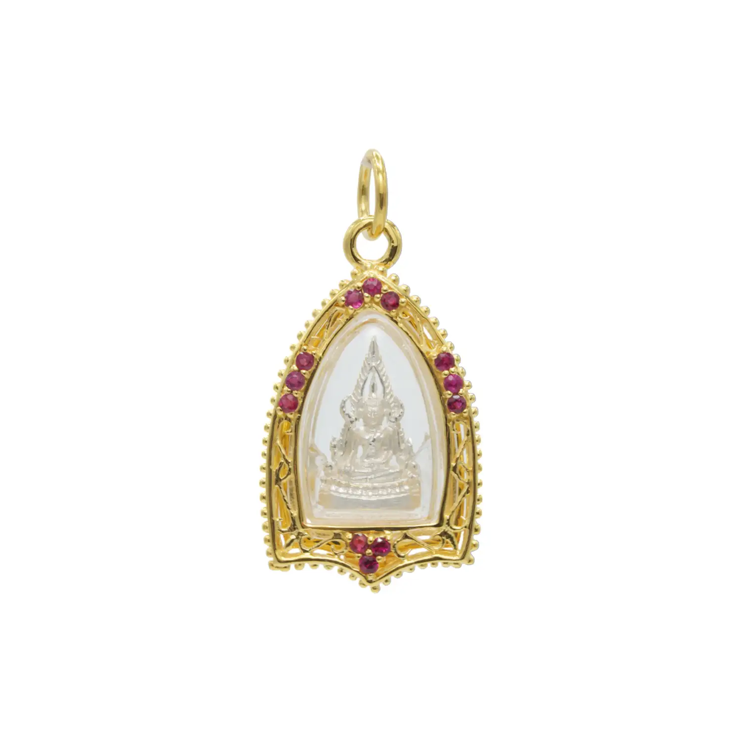 บารมี จี้พระพุทธชินราช เนื้อเงิน ปี 2547 จ.พิษณุโลก กรอบเงิน925 ชุบทอง18K ประดับทับทิม