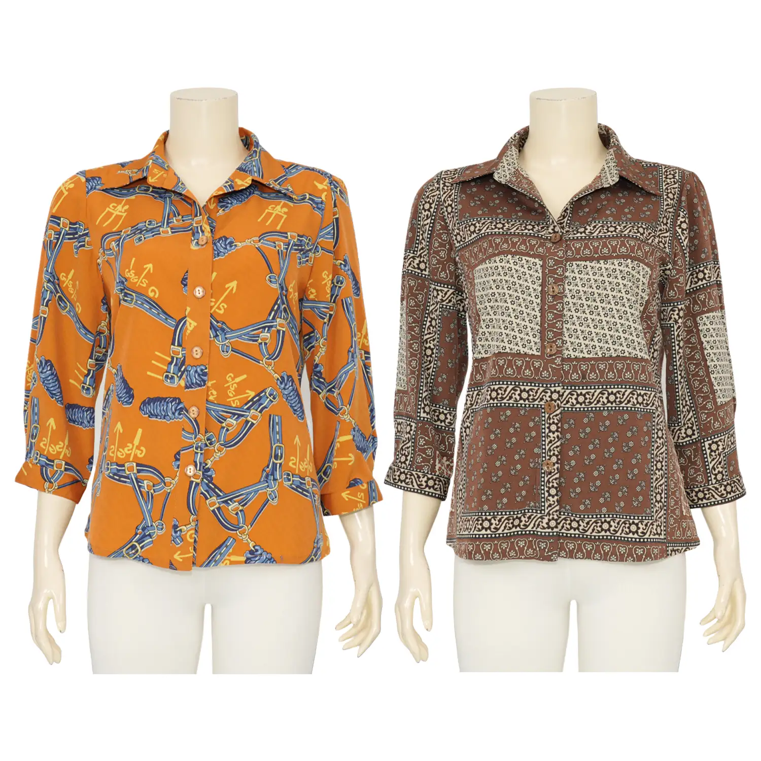 เอ๊ะ จัง เสื้อเชิ้ต แขน 4 ส่วน ผ้าพีชสกิน ลายวินเทจ