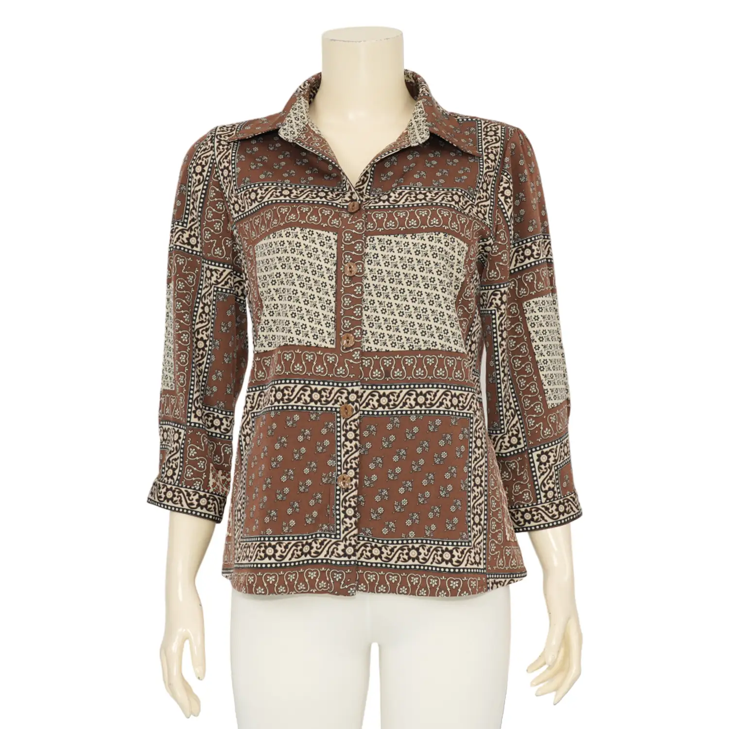 เอ๊ะ จัง เสื้อเชิ้ต แขน 4 ส่วน ผ้าพีชสกิน ลายวินเทจ - Image 2