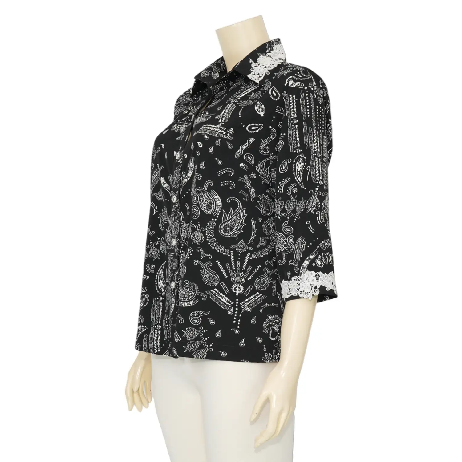 เอ๊ะ จัง เสื้อเชิ้ต แขน 4 ส่วน ผ้าพีชสกิน ลายเพสลีย์ - Image 2