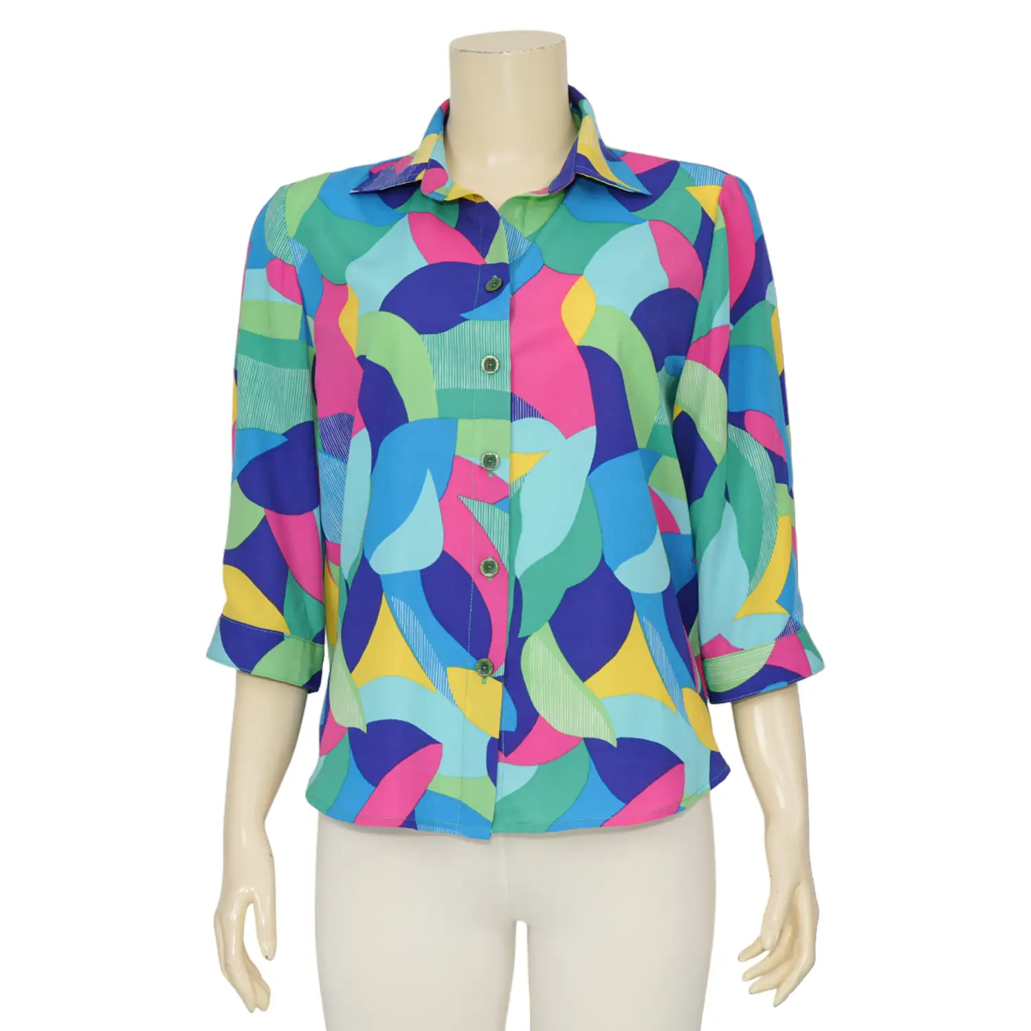 เอ๊ะ จัง เสื้อเชิ้ต แขน 3 ส่วน ผ้าพีชสกิน ลาย Art Colorful