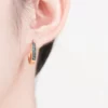 ยูนีช ต่างหูห่วง เงิน925 ชุบทอง14K ประดับเพชรสีฟ้า