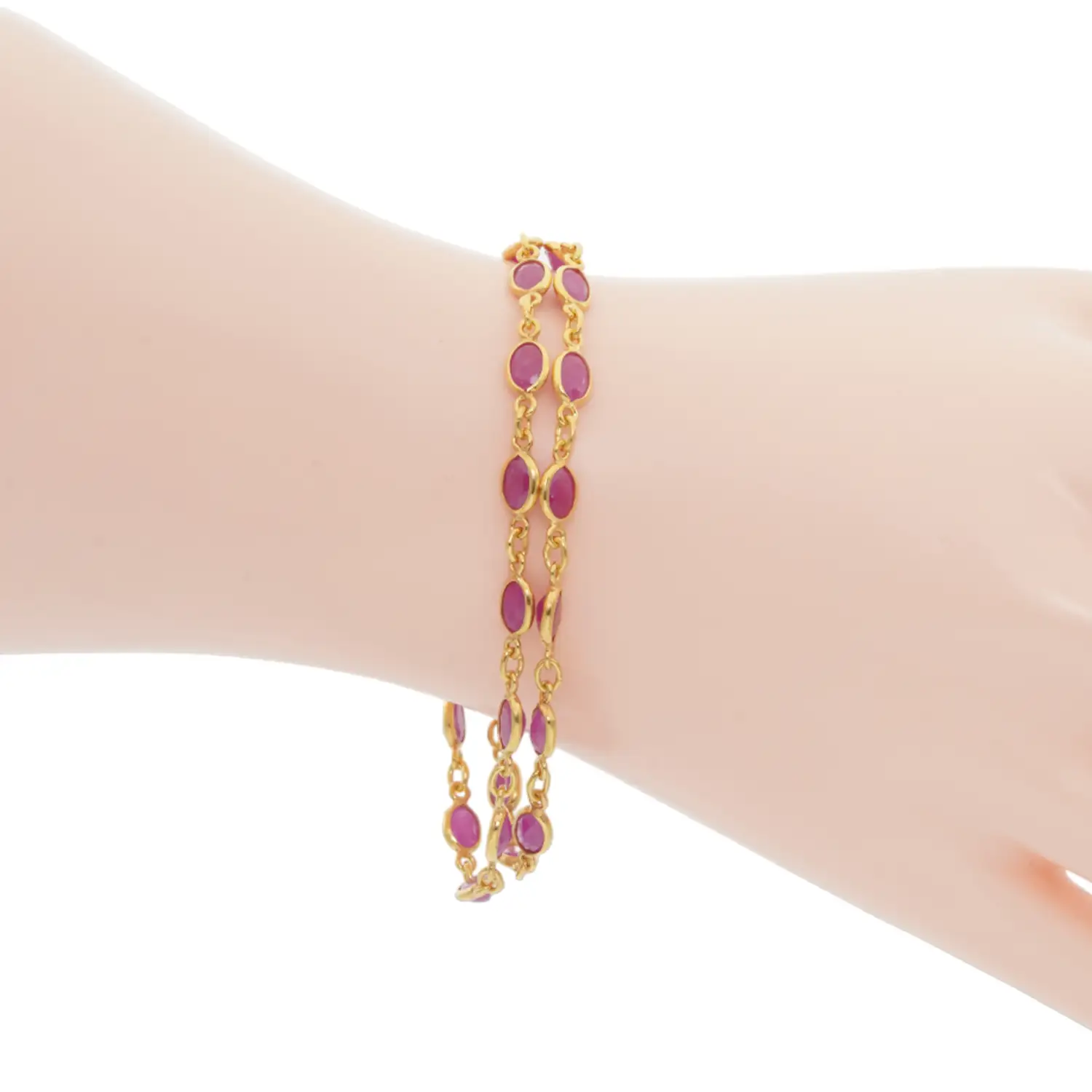 เนตรไอริน สร้อยข้อมือเงิน925 ชุบทอง18K ประดับทับทิม - Image 2