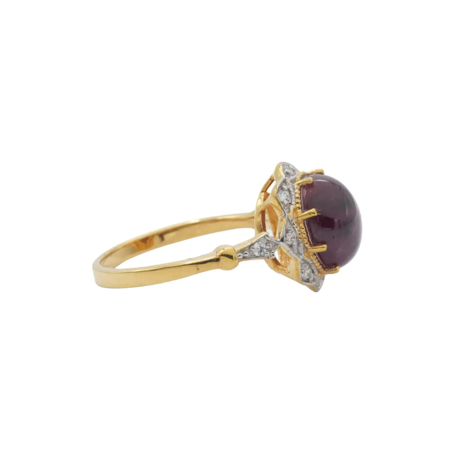 เนตรไอริน แหวนเงิน925 ชุบทอง18K ประดับทับทิม และโทแพซสีขาว - Image 3
