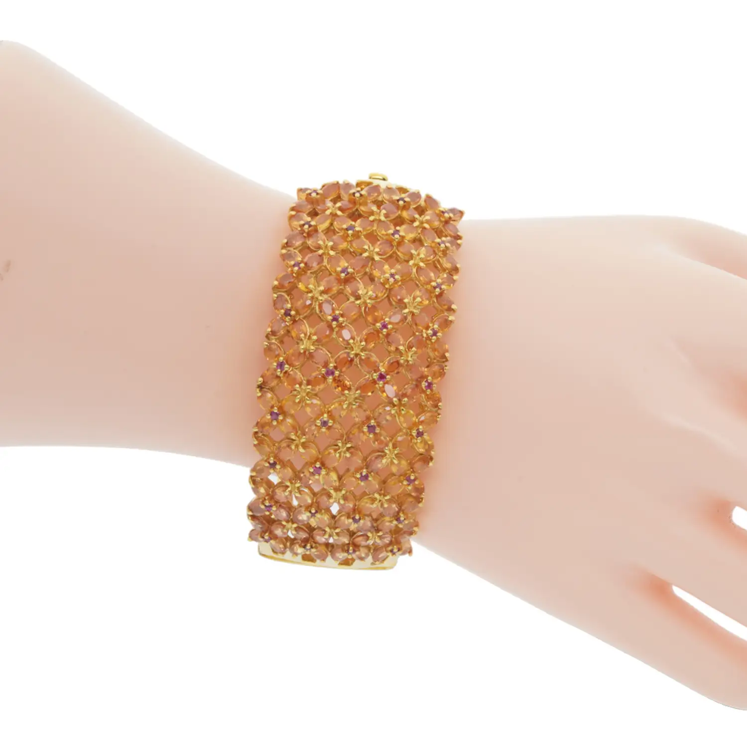เนตรไอริน กำไลข้อมือเงิน925 ชุบทอง18K ประดับบุษราคัมและทับทิม - Image 2