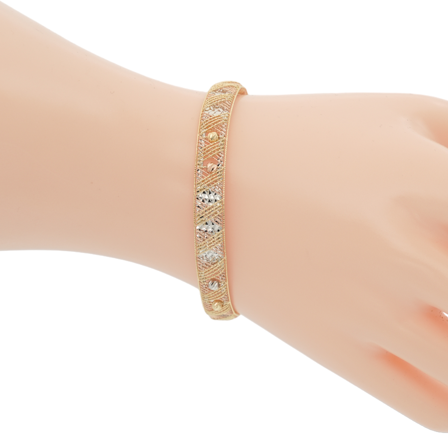 วิเซนซ่า โกลด์ กำไลข้อมือทอง18K ดีไซน์ 3 กษัตริย์ ลายลูกบอลแฟนซี - Image 2