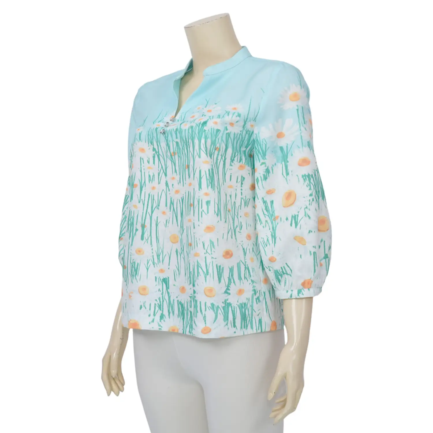มินนะ เสื้อเบลาส์คอจีน แขนพองยาว 5 ส่วน พิมพ์ลายทุ่งดอกเดซี่ - Image 2