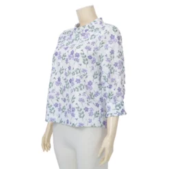 มินนะ เสื้อเบลาส์คอตั้ง แขนพอง 5 ส่วน ผ้าลายดอกไม้ - Image 2