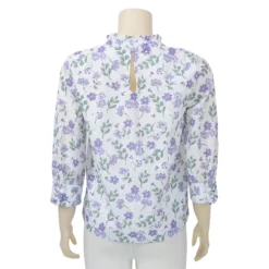 มินนะ เสื้อเบลาส์คอตั้ง แขนพอง 5 ส่วน ผ้าลายดอกไม้ - Image 3