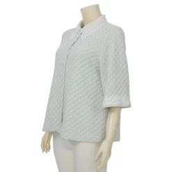 ชมพู เสื้อเชิ้ตคอปกลูกไม้ แขน 3 ส่วน ผ้าทอลาย  Basketweave - Image 2
