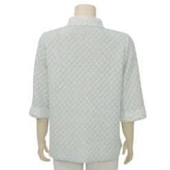 ชมพู เสื้อเชิ้ตคอปกลูกไม้ แขน 3 ส่วน ผ้าทอลาย  Basketweave - Image 3